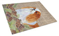 English Toy Spaniel on Faux Burlap with Pine Cones Cutting Board Tempered Glass Kitchen Cutting Surface, Heat Resistant Chopping, Non-Slip Feet, Food Prep & Serving