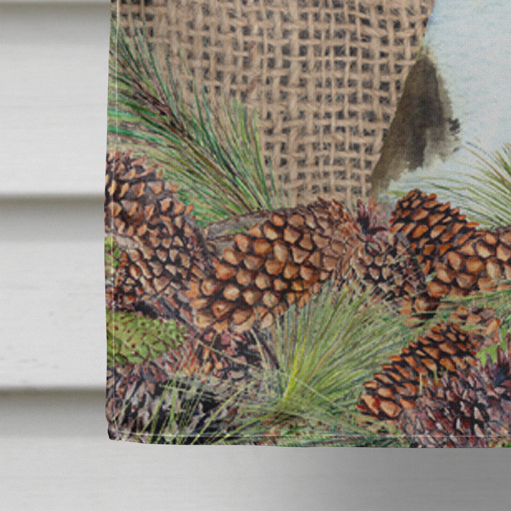 Brindle Boxer on Faux Burlap with Pine Cones House Flag 28x40 Porch Sleeve Pole Decorative Outside Yard Banner Artwork Wall Hanging, Polyester