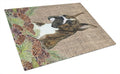 Brindle Boxer on Faux Burlap with Pine Cones Cutting Board Tempered Glass Kitchen Cutting Surface, Heat Resistant Chopping, Non-Slip Feet, Food Prep & Serving