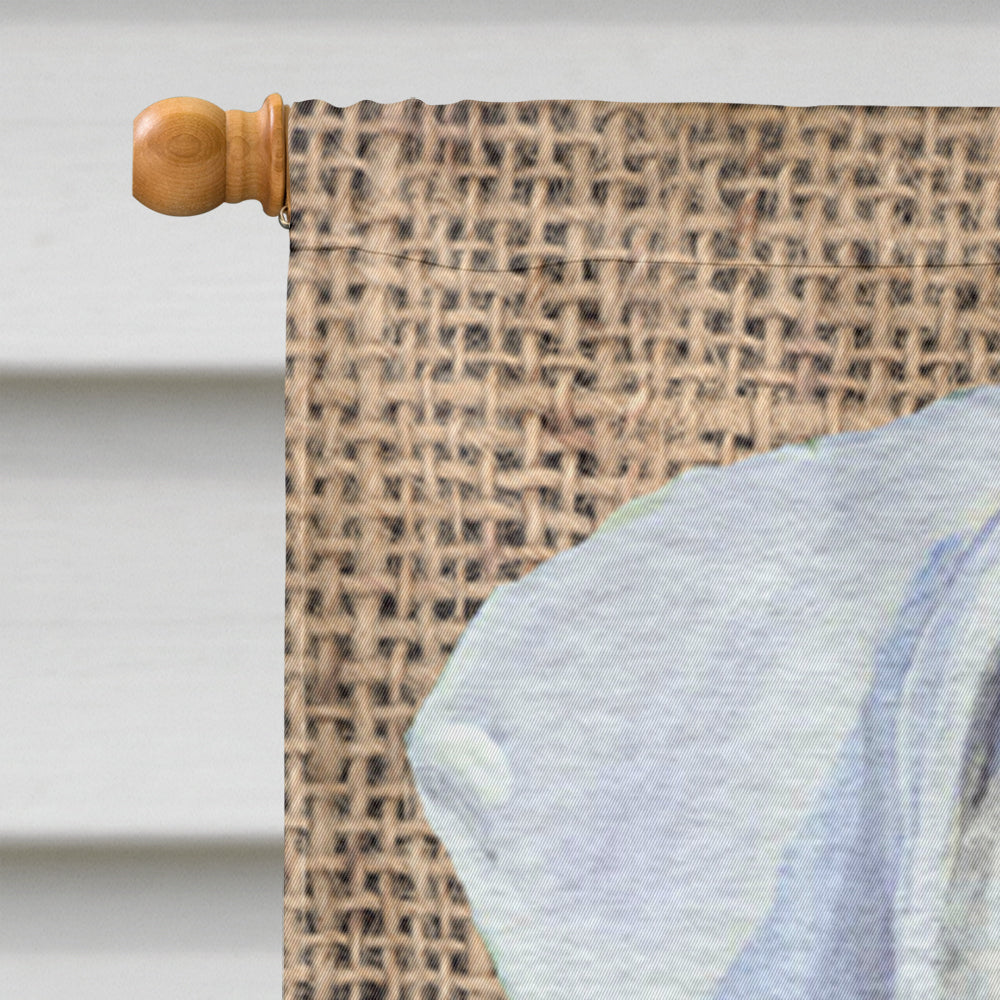 White Boxer on Faux Burlap with Pine Cones House Flag 28x40 Porch Sleeve Pole Decorative Outside Yard Banner Artwork Wall Hanging, Polyester
