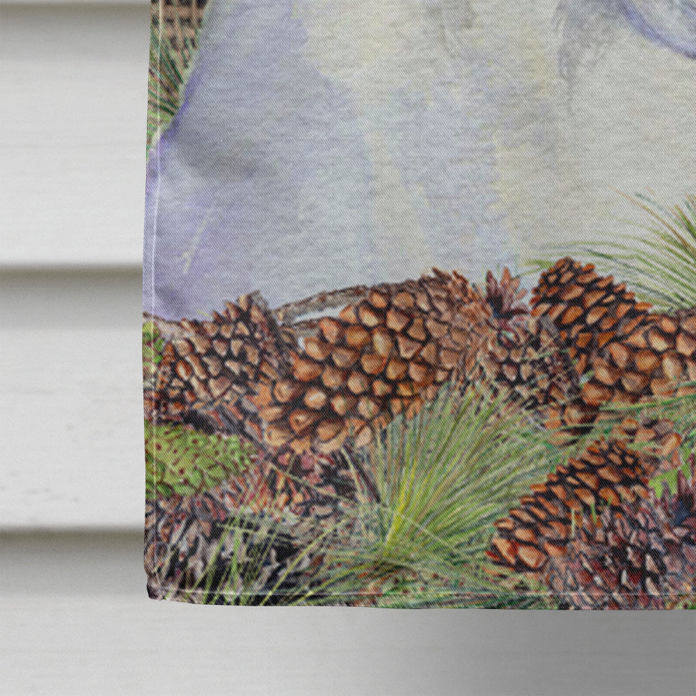 White Boxer on Faux Burlap with Pine Cones House Flag 28x40 Porch Sleeve Pole Decorative Outside Yard Banner Artwork Wall Hanging, Polyester