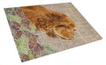 Sussex Spaniel on Faux Burlap with Pine Cones Cutting Board Tempered Glass Kitchen Cutting Surface, Heat Resistant Chopping, Non-Slip Feet, Food Prep & Serving