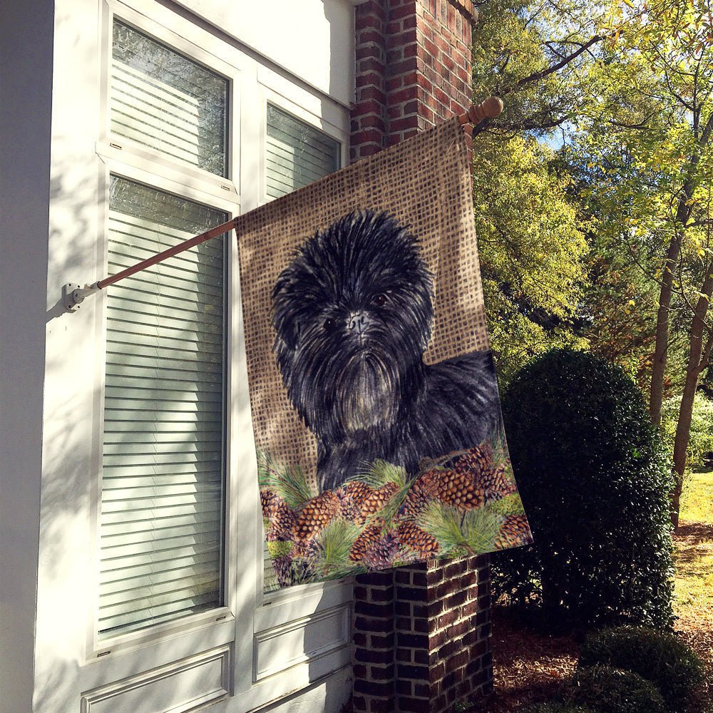 Affenpinscher on Faux Burlap with Pine Cones House Flag 28x40 Porch Sleeve Pole Decorative Outside Yard Banner Artwork Wall Hanging, Polyester