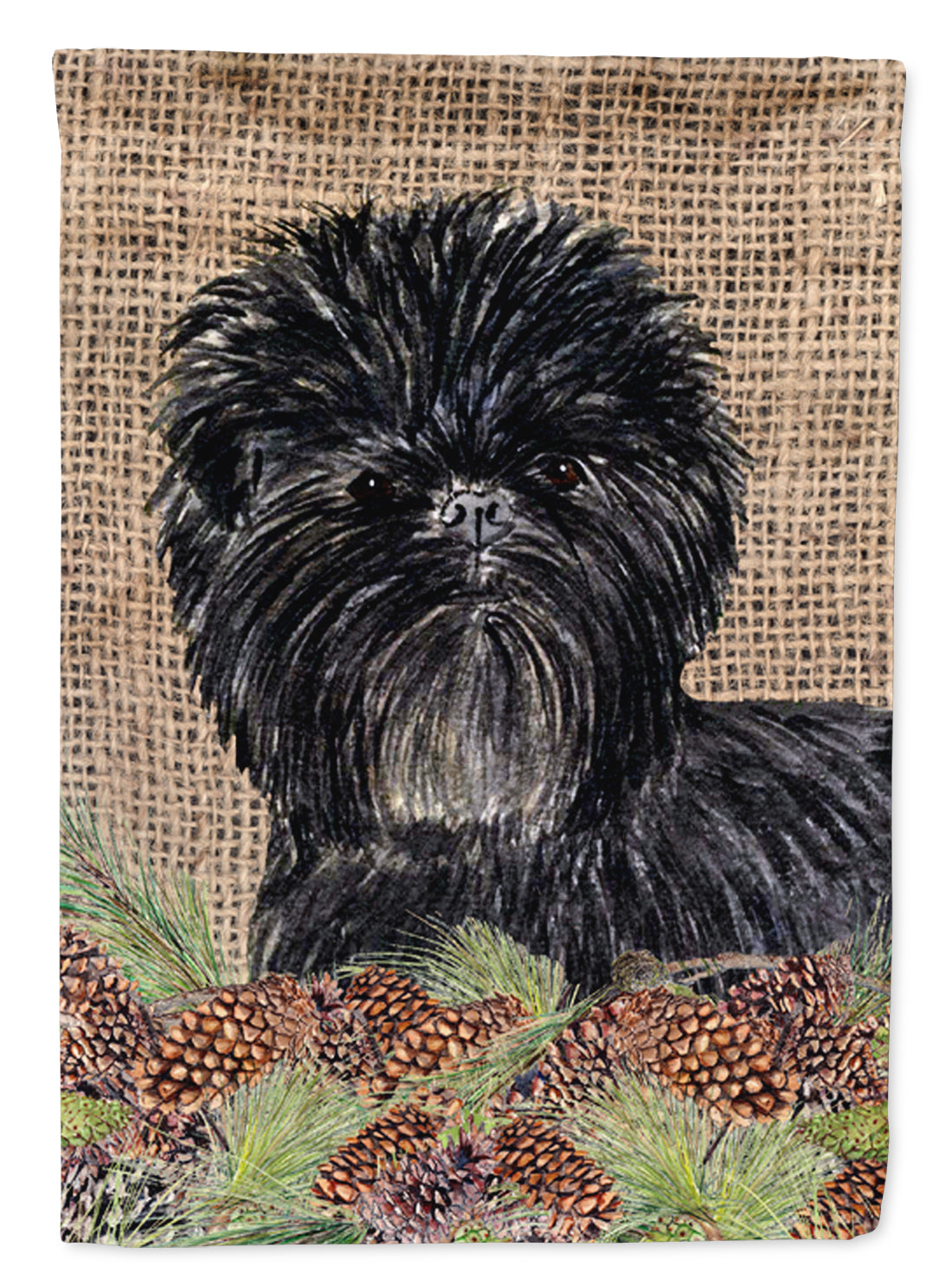 Affenpinscher on Faux Burlap with Pine Cones Garden Flag Mailbox Decorative Yard Banner Outside Patio Artwork for Flower Beds, Garden Size, Multicolor