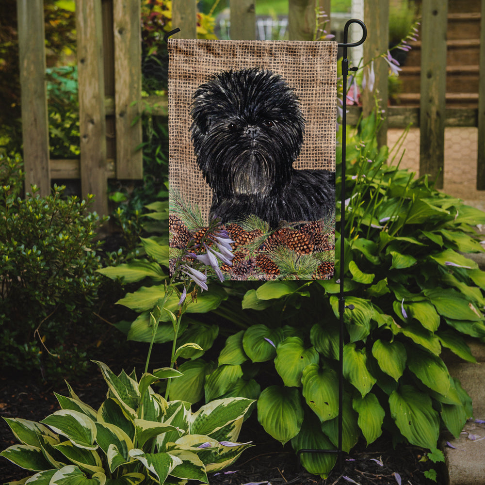 Affenpinscher on Faux Burlap with Pine Cones Garden Flag Mailbox Decorative Yard Banner Outside Patio Artwork for Flower Beds, Garden Size, Multicolor