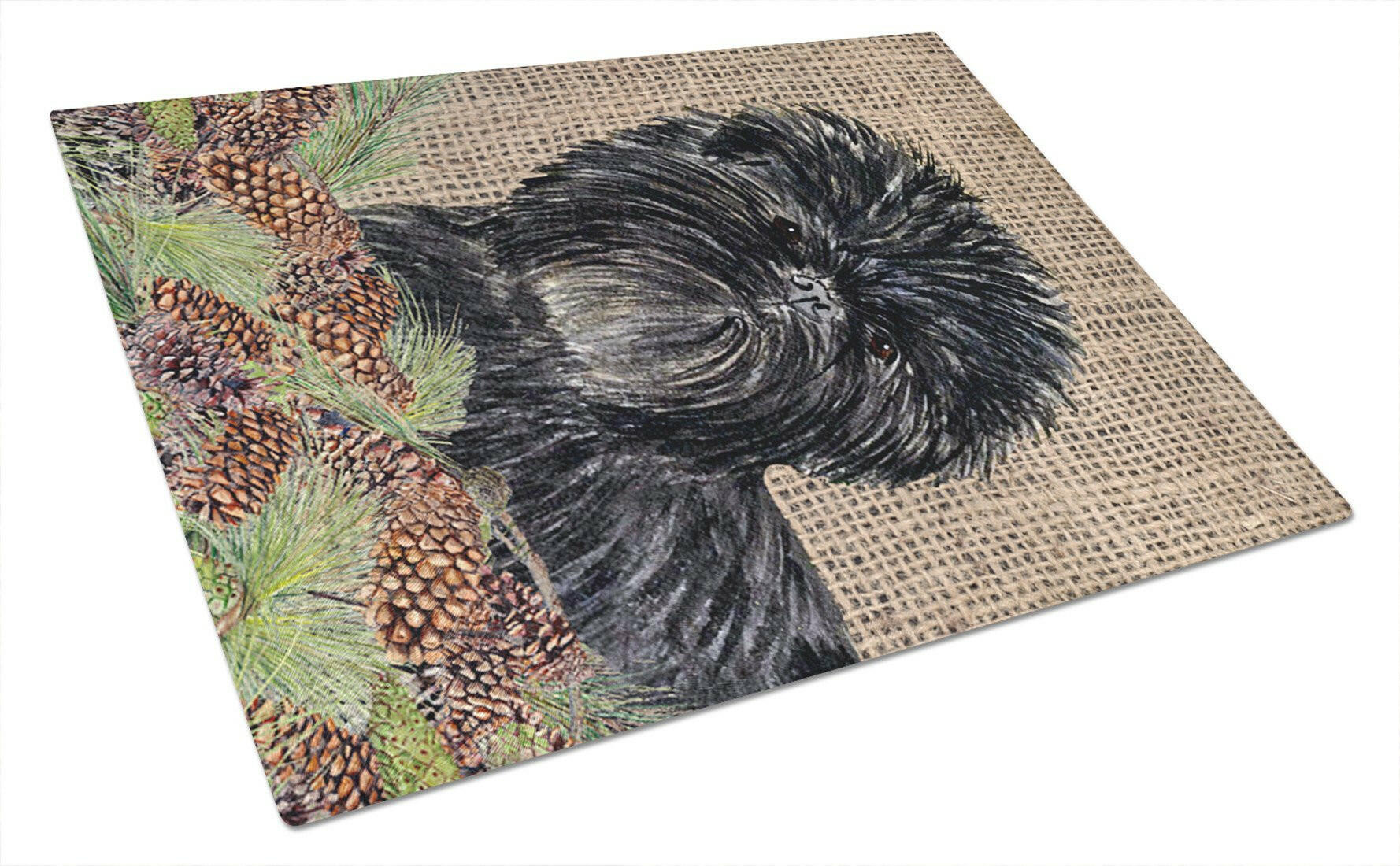 Affenpinscher on Faux Burlap with Pine Cones Cutting Board Tempered Glass Kitchen Cutting Surface, Heat Resistant Chopping, Non-Slip Feet, Food Prep & Serving