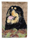 Tibetan Mastiff on Faux Burlap with Pine Cones House Flag 28x40 Porch Sleeve Pole Decorative Outside Yard Banner Artwork Wall Hanging, Polyester