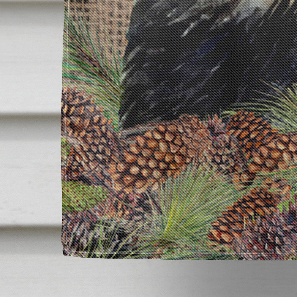 Tibetan Mastiff on Faux Burlap with Pine Cones House Flag 28x40 Porch Sleeve Pole Decorative Outside Yard Banner Artwork Wall Hanging, Polyester