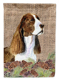 Springer Spaniel on Faux Burlap with Pine Cones House Flag 28x40 Porch Sleeve Pole Decorative Outside Yard Banner Artwork Wall Hanging, Polyester