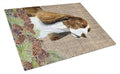 Springer Spaniel on Faux Burlap with Pine Cones Cutting Board Tempered Glass Kitchen Cutting Surface, Heat Resistant Chopping, Non-Slip Feet, Food Prep & Serving