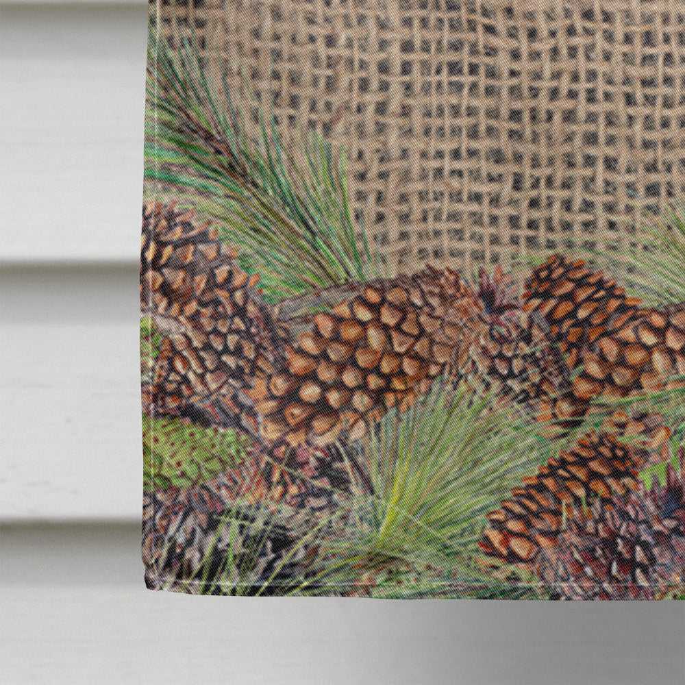 Basenji on Faux Burlap with Pine Cones House Flag 28x40 Porch Sleeve Pole Decorative Outside Yard Banner Artwork Wall Hanging, Polyester