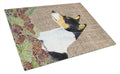 Basenji on Faux Burlap with Pine Cones Cutting Board Tempered Glass Kitchen Cutting Surface, Heat Resistant Chopping, Non-Slip Feet, Food Prep & Serving
