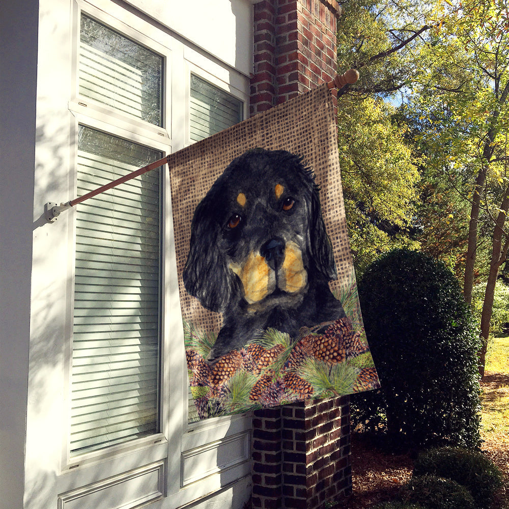 Gordon Setter on Faux Burlap with Pine Cones House Flag 28x40 Porch Sleeve Pole Decorative Outside Yard Banner Artwork Wall Hanging, Polyester