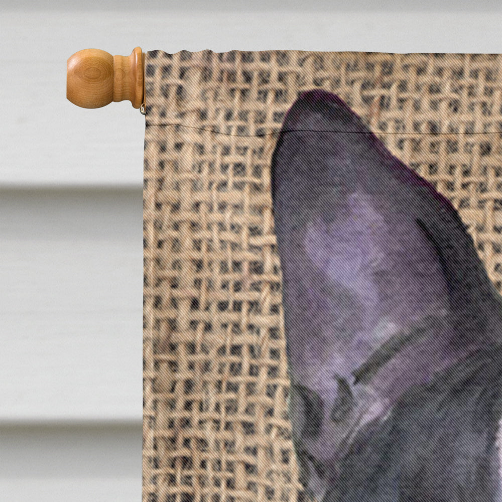 Boston Terrier on Faux Burlap with Pine Cones House Flag 28x40 Porch Sleeve Pole Decorative Outside Yard Banner Artwork Wall Hanging, Polyester