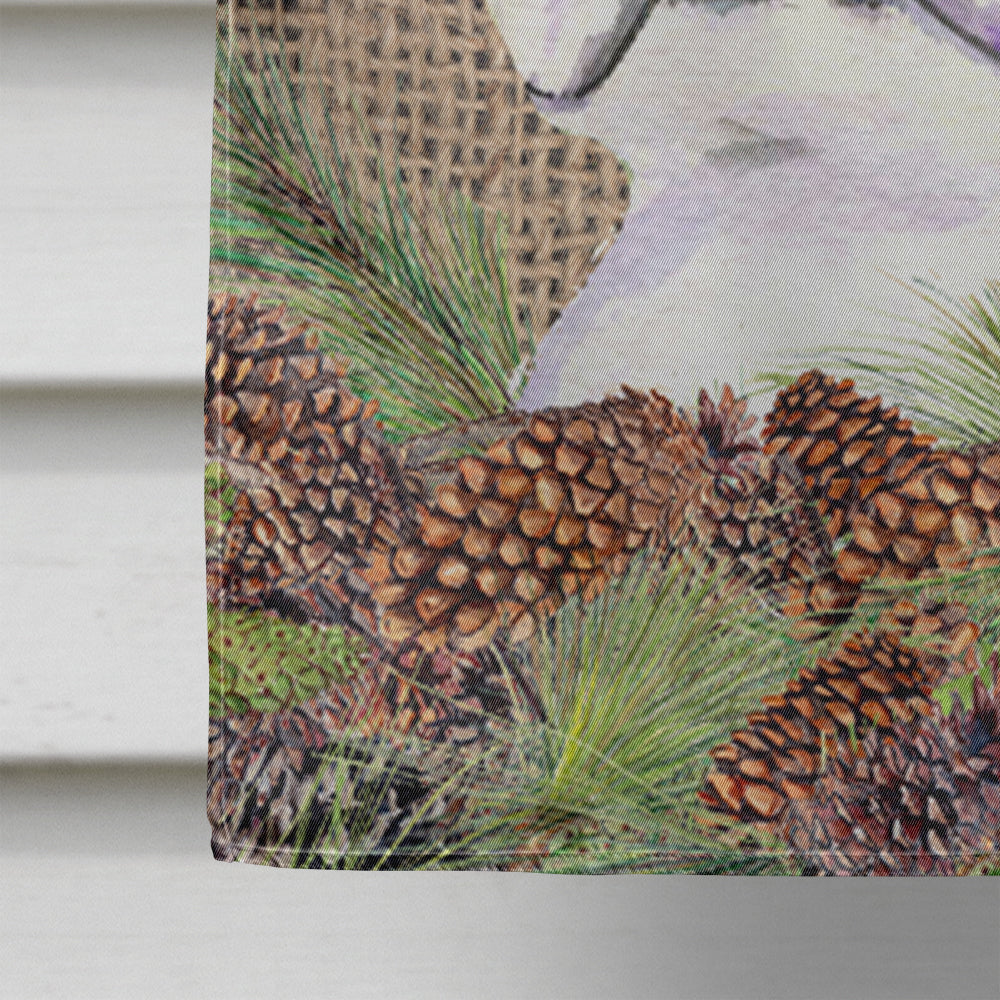 Boston Terrier on Faux Burlap with Pine Cones House Flag 28x40 Porch Sleeve Pole Decorative Outside Yard Banner Artwork Wall Hanging, Polyester