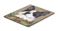 Boston Terrier on Faux Burlap with Pine Cones Mouse Pad, Heat Resistant Trivet Hot Pad , Non Slip Rubber Desk Mat, Kitchen Counter Protector, Home Office Decor Gift