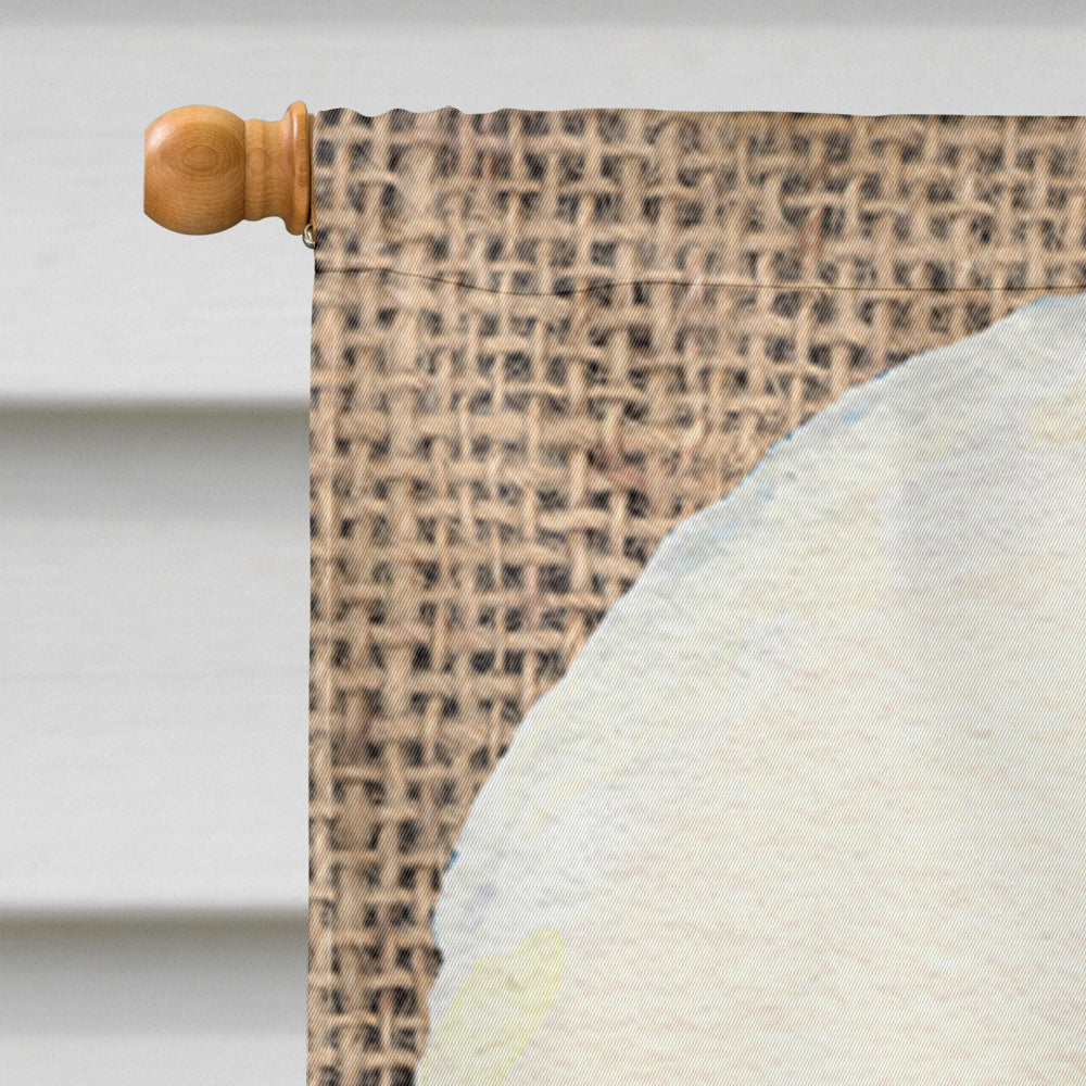Bichon Frise on Faux Burlap with Pine Cones House Flag 28x40 Porch Sleeve Pole Decorative Outside Yard Banner Artwork Wall Hanging, Polyester