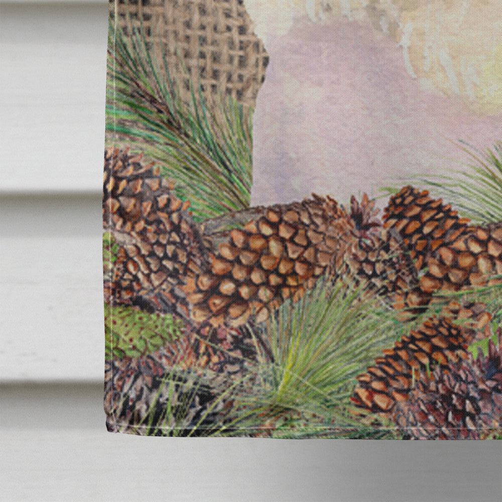 Bichon Frise on Faux Burlap with Pine Cones House Flag 28x40 Porch Sleeve Pole Decorative Outside Yard Banner Artwork Wall Hanging, Polyester