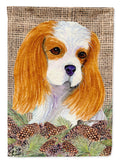 Cavalier Spaniel on Faux Burlap with Pine Cones House Flag 28x40 Porch Sleeve Pole Decorative Outside Yard Banner Artwork Wall Hanging, Polyester