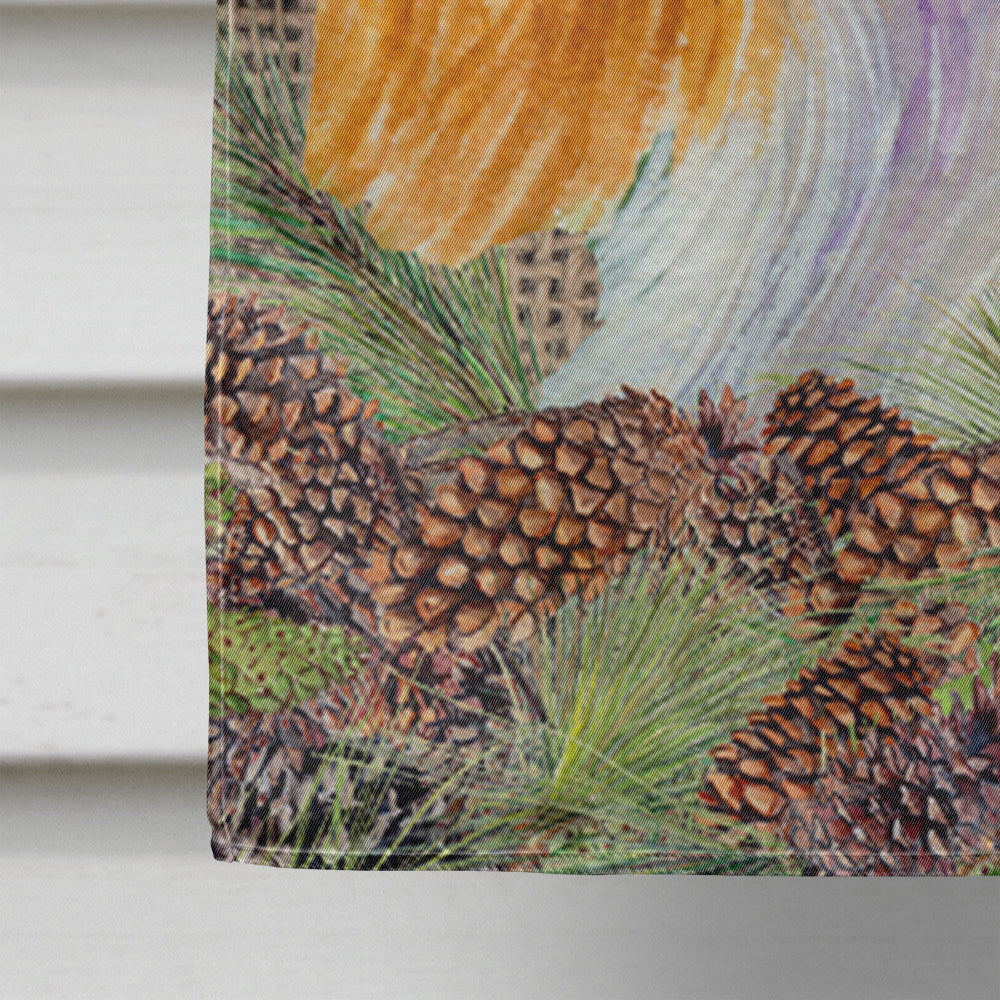 Cavalier Spaniel on Faux Burlap with Pine Cones House Flag 28x40 Porch Sleeve Pole Decorative Outside Yard Banner Artwork Wall Hanging, Polyester