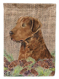 Curly Coated Retriever on Faux Burlap with Pine Cones House Flag 28x40 Porch Sleeve Pole Decorative Outside Yard Banner Artwork Wall Hanging, Polyester
