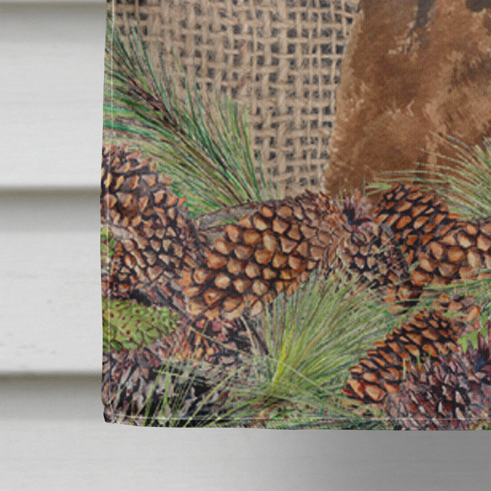 Curly Coated Retriever on Faux Burlap with Pine Cones House Flag 28x40 Porch Sleeve Pole Decorative Outside Yard Banner Artwork Wall Hanging, Polyester