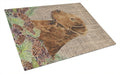 Curly Coated Retriever on Faux Burlap with Pine Cones Cutting Board Tempered Glass Kitchen Cutting Surface, Heat Resistant Chopping, Non-Slip Feet, Food Prep & Serving