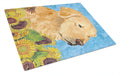 Golden Retriever in Summer Flowers Cutting Board Tempered Glass Kitchen Cutting Surface, Heat Resistant Chopping, Non-Slip Feet, Food Prep & Serving