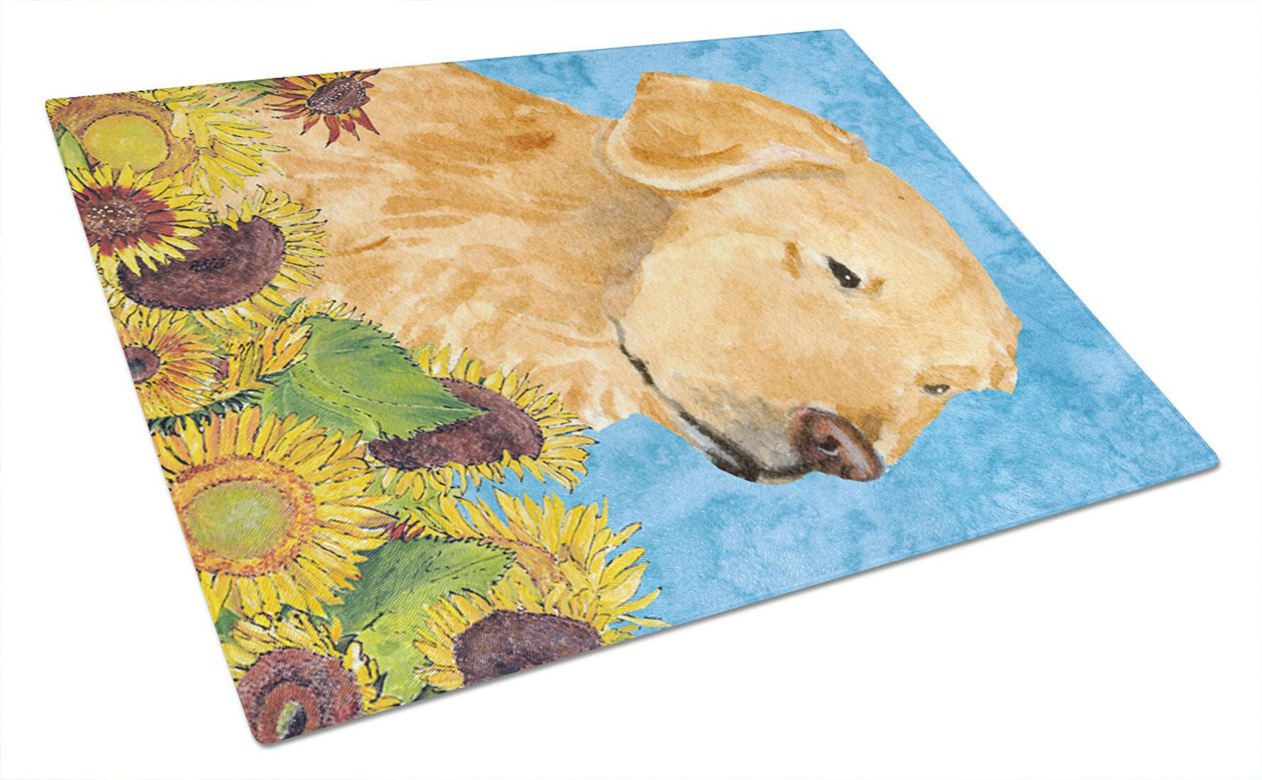 Golden Retriever in Summer Flowers Cutting Board Tempered Glass Kitchen Cutting Surface, Heat Resistant Chopping, Non-Slip Feet, Food Prep & Serving