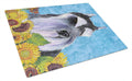 Schnauzer in Summer Flowers Cutting Board Tempered Glass Kitchen Cutting Surface, Heat Resistant Chopping, Non-Slip Feet, Food Prep & Serving