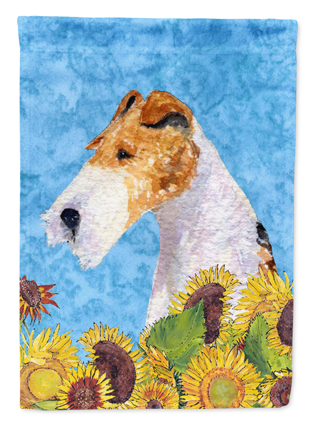 Fox Terrier in Summer Flowers House Flag 28x40 Porch Sleeve Pole Decorative Outside Yard Banner Artwork Wall Hanging, Polyester
