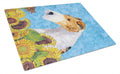Fox Terrier in Summer Flowers Cutting Board Tempered Glass Kitchen Cutting Surface, Heat Resistant Chopping, Non-Slip Feet, Food Prep & Serving