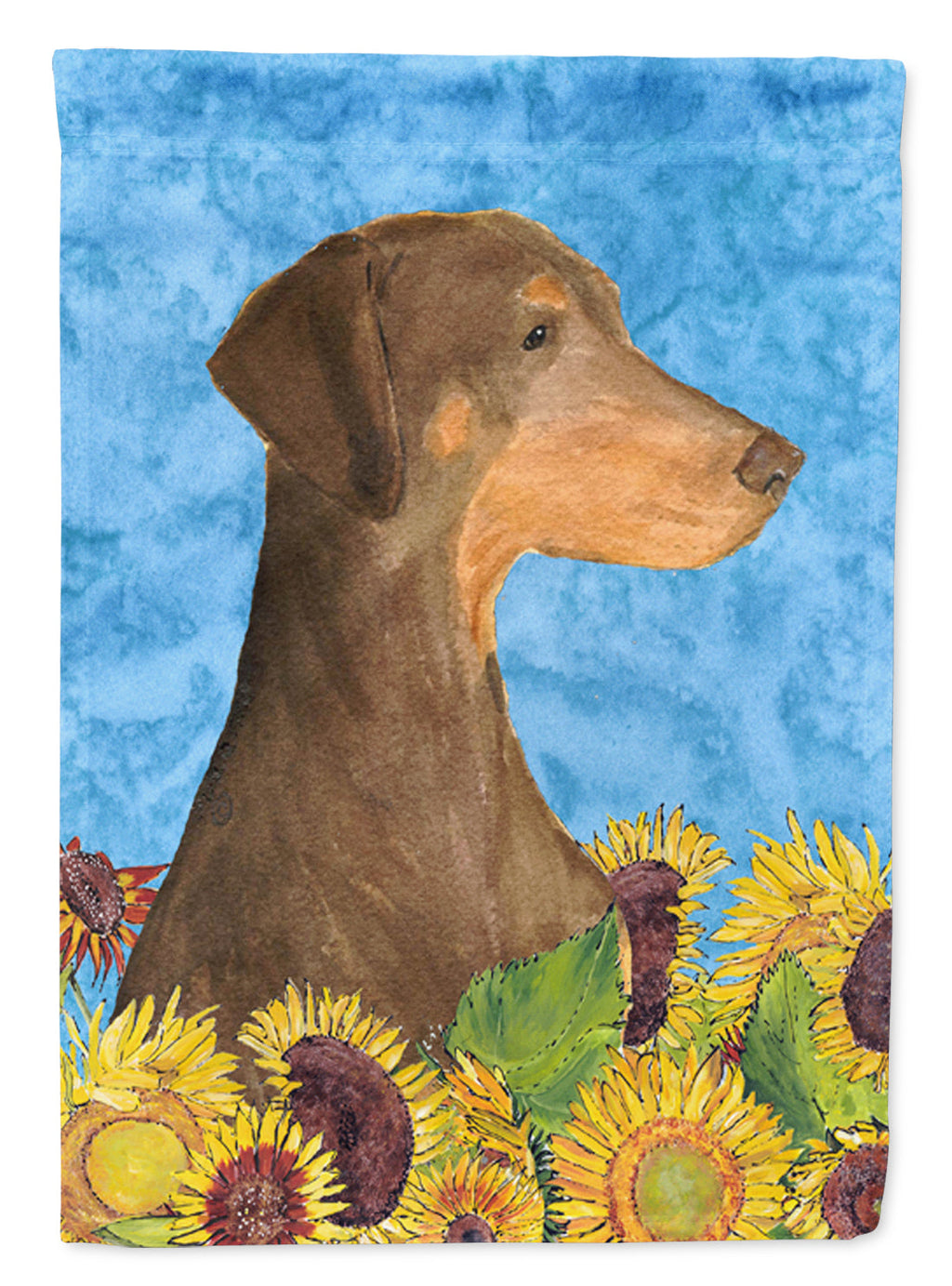 Doberman in Summer Flowers House Flag 28x40 Porch Sleeve Pole Decorative Outside Yard Banner Artwork Wall Hanging, Polyester