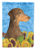 Doberman in Summer Flowers House Flag 28x40 Porch Sleeve Pole Decorative Outside Yard Banner Artwork Wall Hanging, Polyester