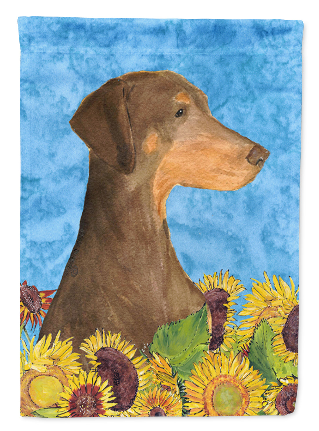 Doberman in Summer Flowers House Flag 28x40 Porch Sleeve Pole Decorative Outside Yard Banner Artwork Wall Hanging, Polyester