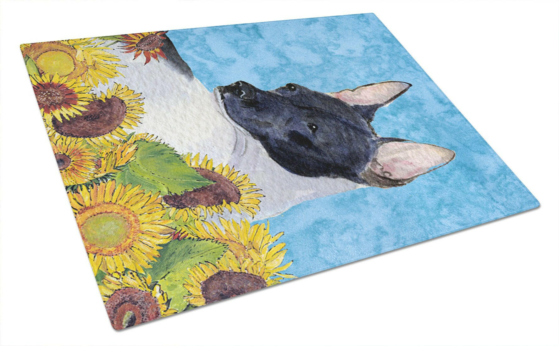 Rat Terrier in Summer Flowers Cutting Board Tempered Glass Kitchen Cutting Surface, Heat Resistant Chopping, Non-Slip Feet, Food Prep & Serving