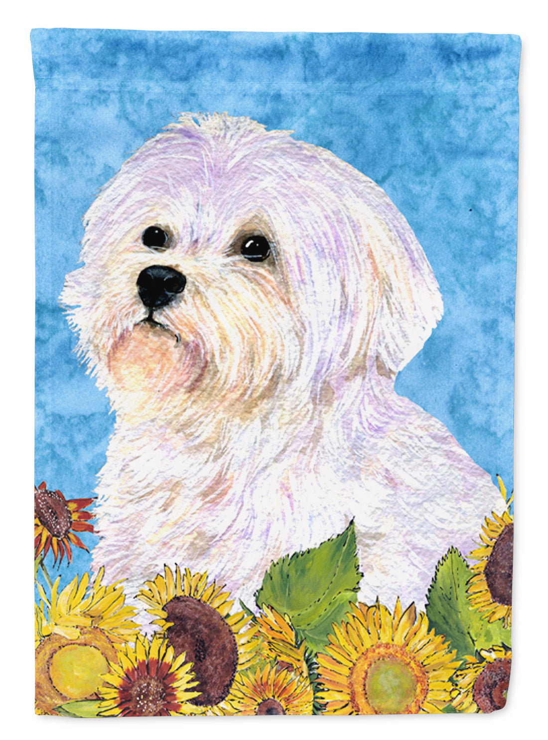 Maltese in Summer Flowers House Flag 28x40 Porch Sleeve Pole Decorative Outside Yard Banner Artwork Wall Hanging, Polyester