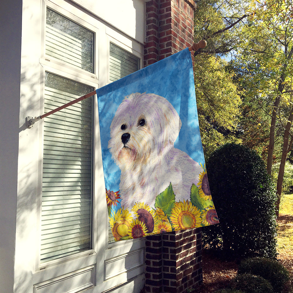 Maltese in Summer Flowers House Flag 28x40 Porch Sleeve Pole Decorative Outside Yard Banner Artwork Wall Hanging, Polyester