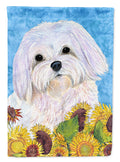 Maltese in Summer Flowers House Flag 28x40 Porch Sleeve Pole Decorative Outside Yard Banner Artwork Wall Hanging, Polyester