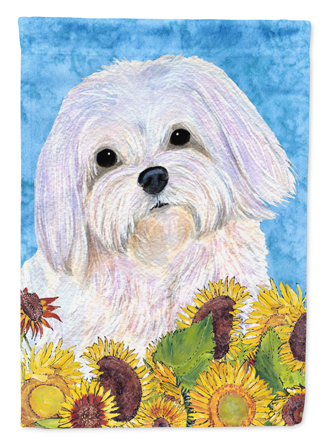 Maltese in Summer Flowers House Flag 28x40 Porch Sleeve Pole Decorative Outside Yard Banner Artwork Wall Hanging, Polyester