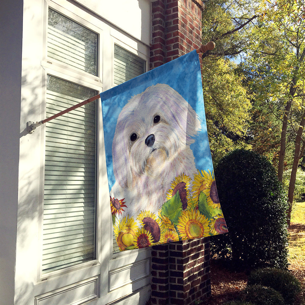 Maltese in Summer Flowers House Flag 28x40 Porch Sleeve Pole Decorative Outside Yard Banner Artwork Wall Hanging, Polyester