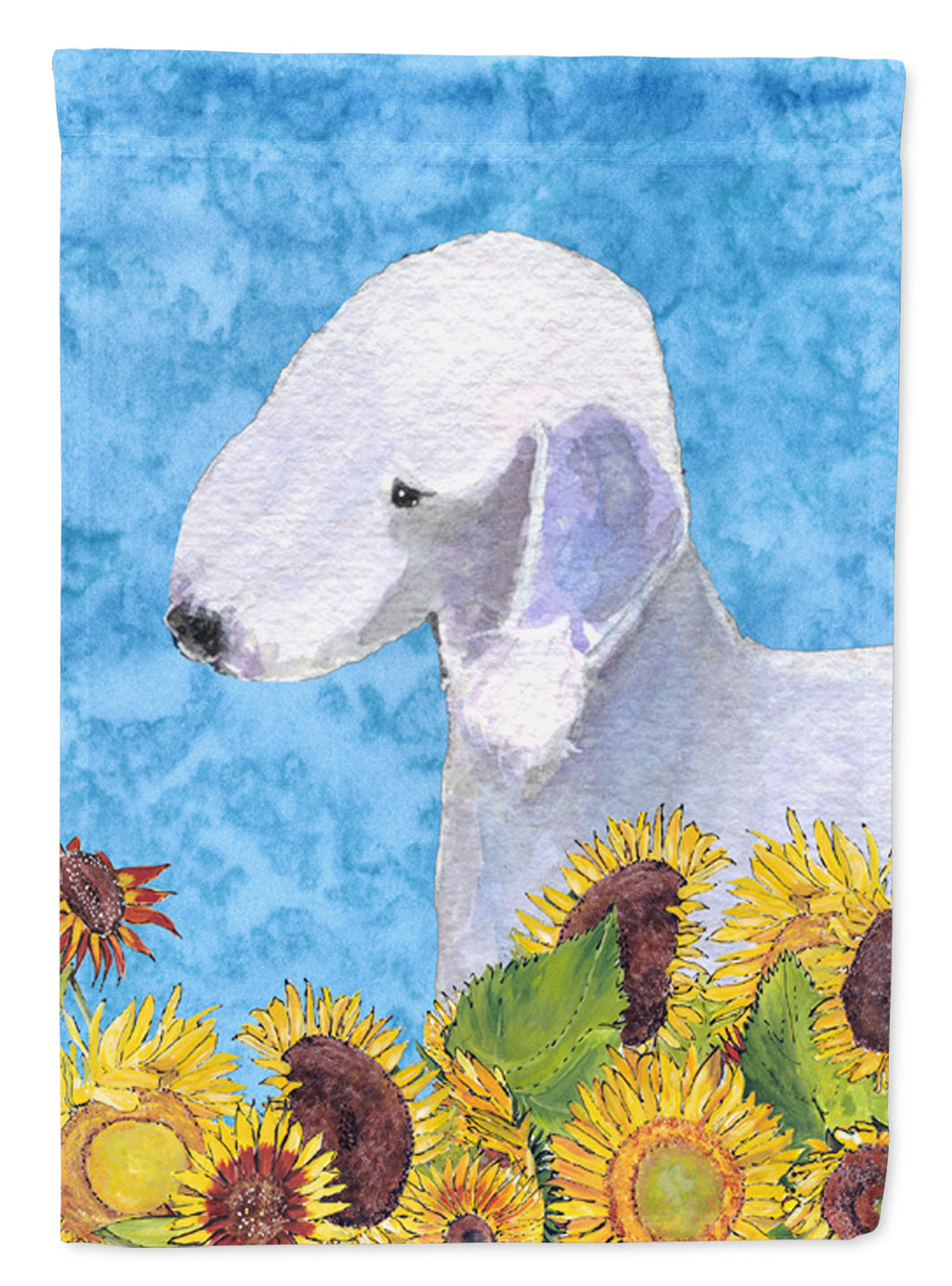 Bedlington Terrier in Summer Flowers House Flag 28x40 Porch Sleeve Pole Decorative Outside Yard Banner Artwork Wall Hanging, Polyester