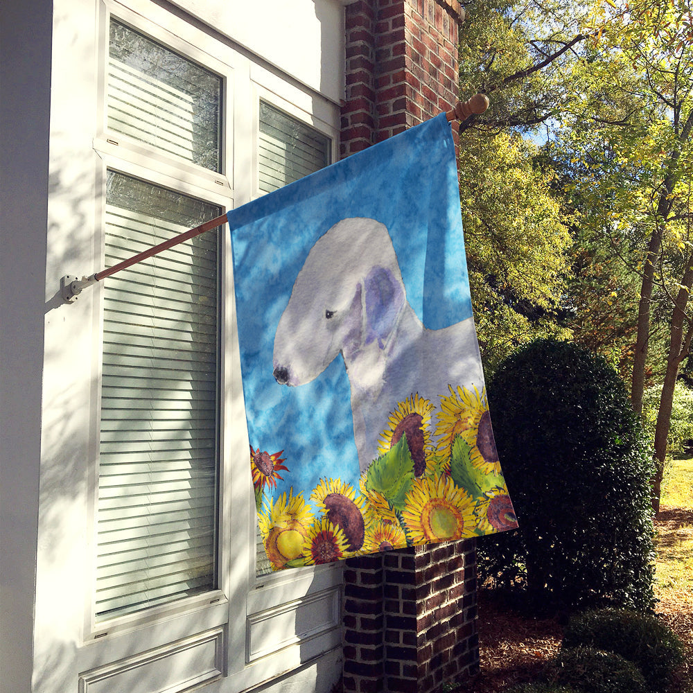 Bedlington Terrier in Summer Flowers House Flag 28x40 Porch Sleeve Pole Decorative Outside Yard Banner Artwork Wall Hanging, Polyester
