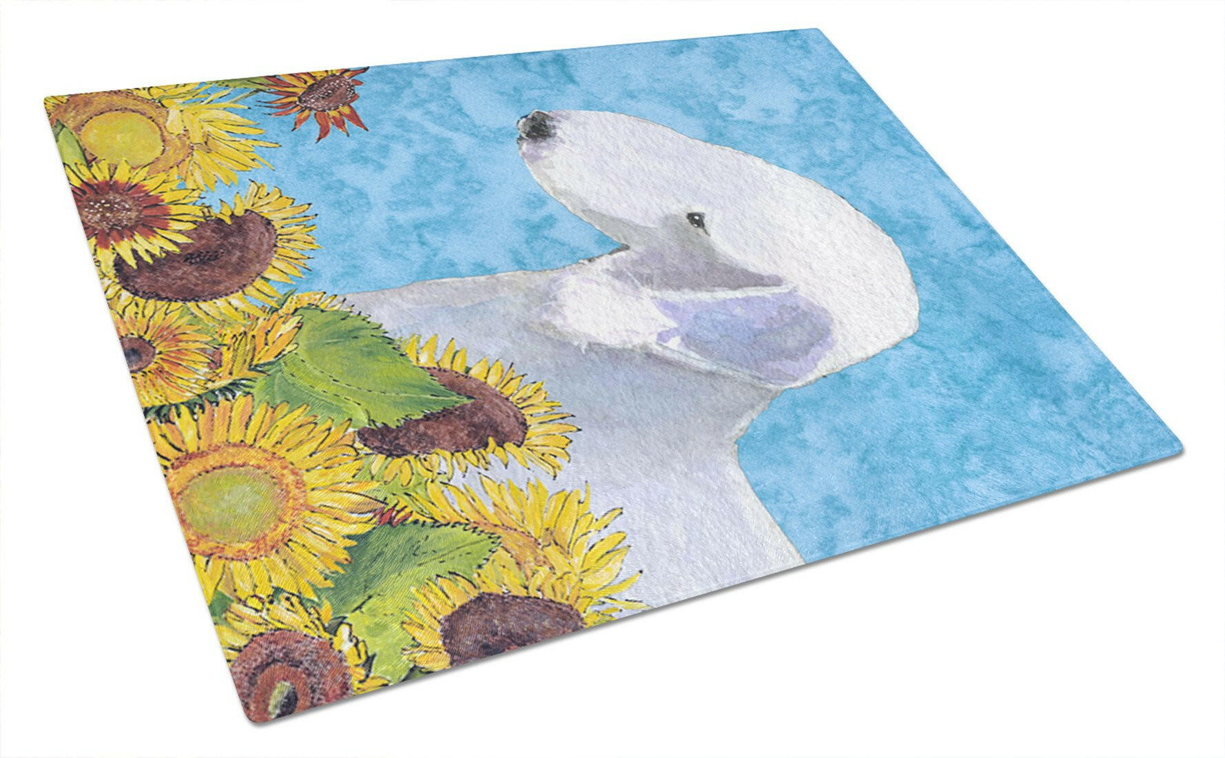 Bedlington Terrier in Summer Flowers Cutting Board Tempered Glass Kitchen Cutting Surface, Heat Resistant Chopping, Non-Slip Feet, Food Prep & Serving