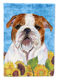 Bulldog English in Summer Flowers House Flag 28x40 Porch Sleeve Pole Decorative Outside Yard Banner Artwork Wall Hanging, Polyester