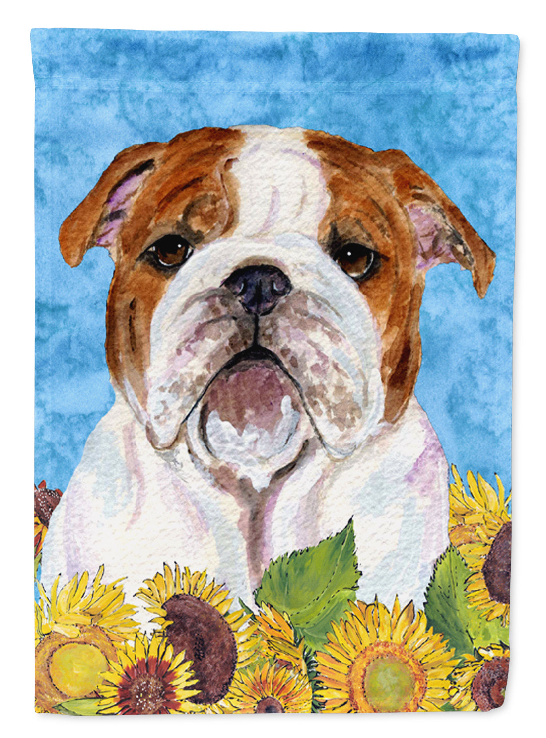 Bulldog English in Summer Flowers House Flag 28x40 Porch Sleeve Pole Decorative Outside Yard Banner Artwork Wall Hanging, Polyester