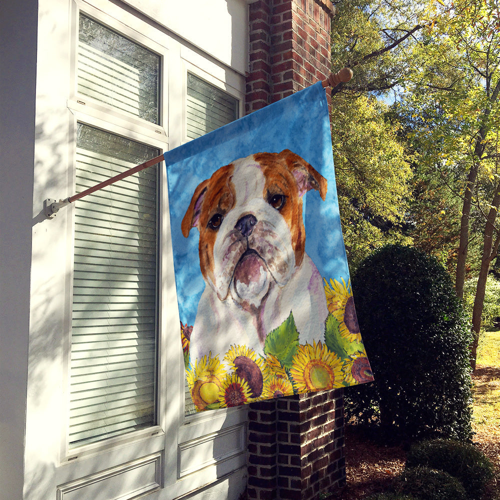 Bulldog English in Summer Flowers House Flag 28x40 Porch Sleeve Pole Decorative Outside Yard Banner Artwork Wall Hanging, Polyester