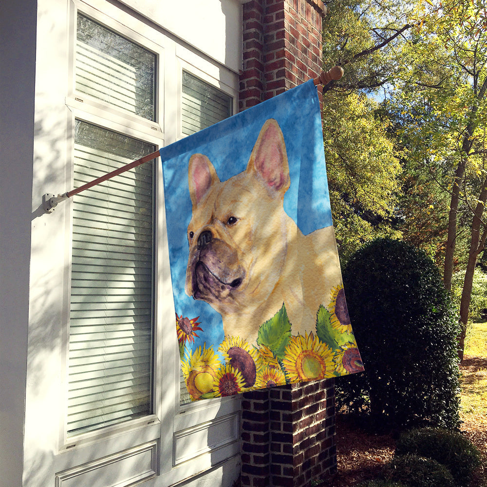 French Bulldog in Summer Flowers House Flag 28x40 Porch Sleeve Pole Decorative Outside Yard Banner Artwork Wall Hanging, Polyester