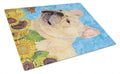 French Bulldog in Summer Flowers Cutting Board Tempered Glass Kitchen Cutting Surface, Heat Resistant Chopping, Non-Slip Feet, Food Prep & Serving