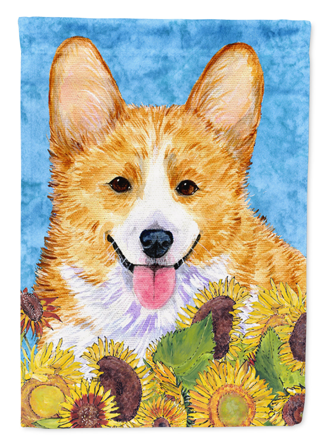 Corgi in Summer Flowers House Flag 28x40 Porch Sleeve Pole Decorative Outside Yard Banner Artwork Wall Hanging, Polyester
